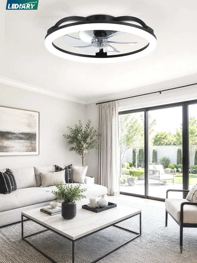 Alt view image 7 of 7 - 23" Ceiling Fans with Lights and Remote for Bedroom, Black Low Profile Fan Light, 3000K-6000K Stepless Dimmable Fandelier, 6 Speed, Reversible DC Motor, APP & Remote Control, Low Noice