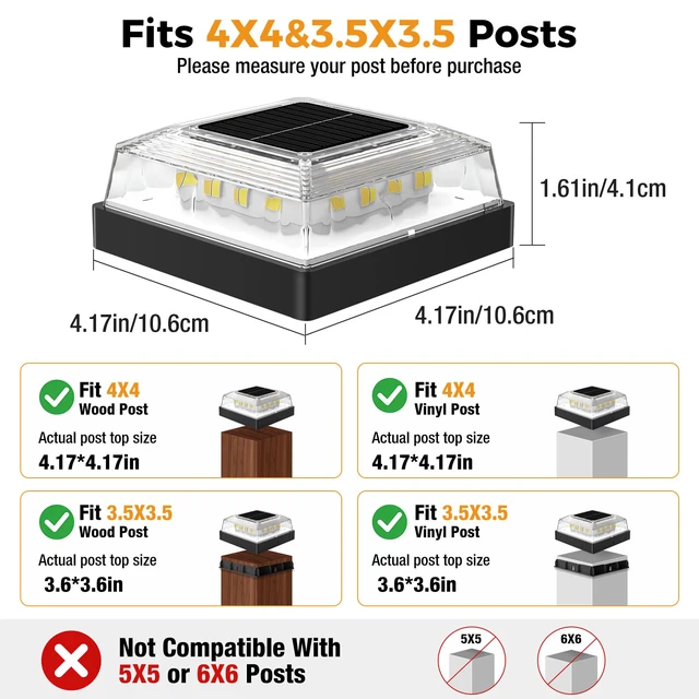 Alt view image 2 of 7 - Solar Post Cap Lights Outdoor for 16 Pack 3.5x3.5 & 4x4 in Posts Only