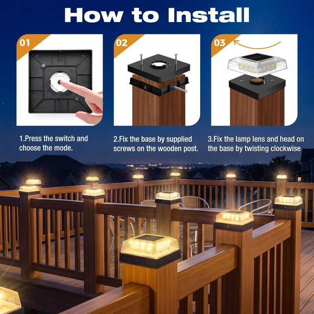 Alt view image 6 of 7 - Solar Post Cap Lights Outdoor for 16 Pack 3.5x3.5 & 4x4 in Posts Only