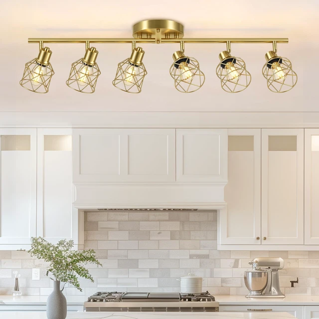 Main image of 6-Lights Gold Semi Flush Mount Ceiling Light, Adjustable Multi-Directional Light Fixtures, Rotatable Farmhouse Light Fixtures with Metal Cage for Dining Room, Living Room, Kitchen