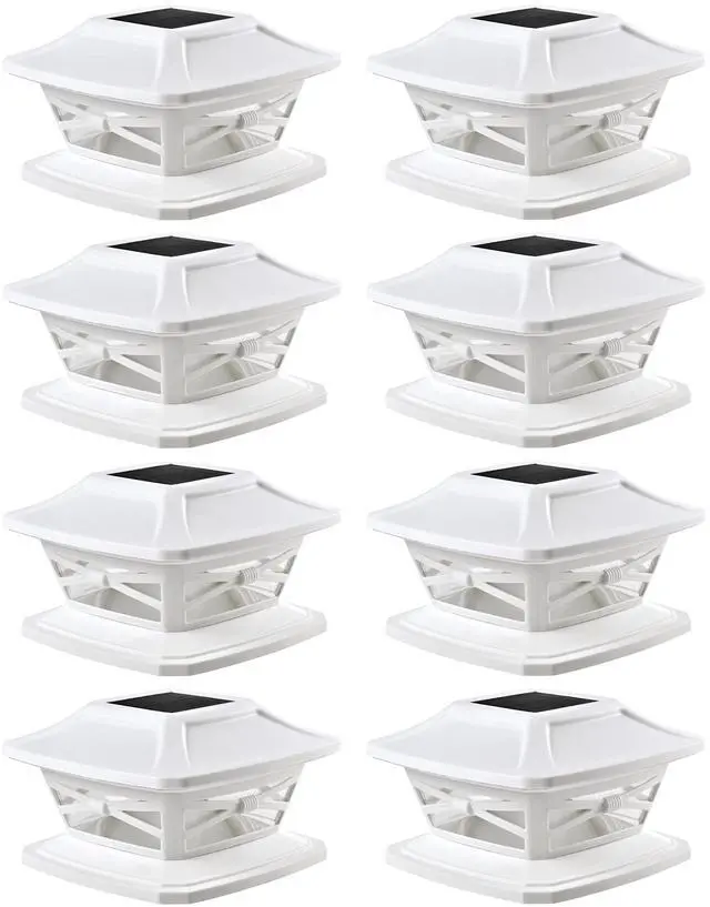 Main image of Flexfit Solar Outdoor Post Cap Lights - Includes Bases for 4x4 5x5 6x6 Wooden Posts - Bright LED Light - Pearl White (8 Pack)