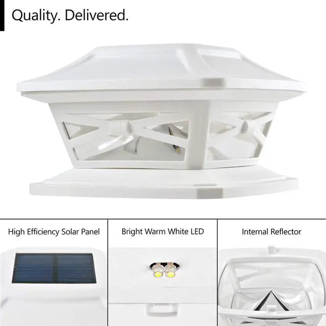 Alt view image 2 of 6 - Flexfit Solar Outdoor Post Cap Lights - Includes Bases for 4x4 5x5 6x6 Wooden Posts - Bright LED Light - Pearl White (8 Pack)