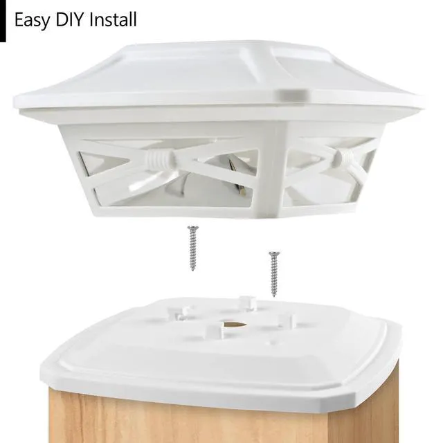 Alt view image 3 of 6 - Flexfit Solar Outdoor Post Cap Lights - Includes Bases for 4x4 5x5 6x6 Wooden Posts - Bright LED Light - Pearl White (8 Pack)