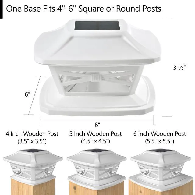 Alt view image 4 of 6 - Flexfit Solar Outdoor Post Cap Lights - Includes Bases for 4x4 5x5 6x6 Wooden Posts - Bright LED Light - Pearl White (8 Pack)