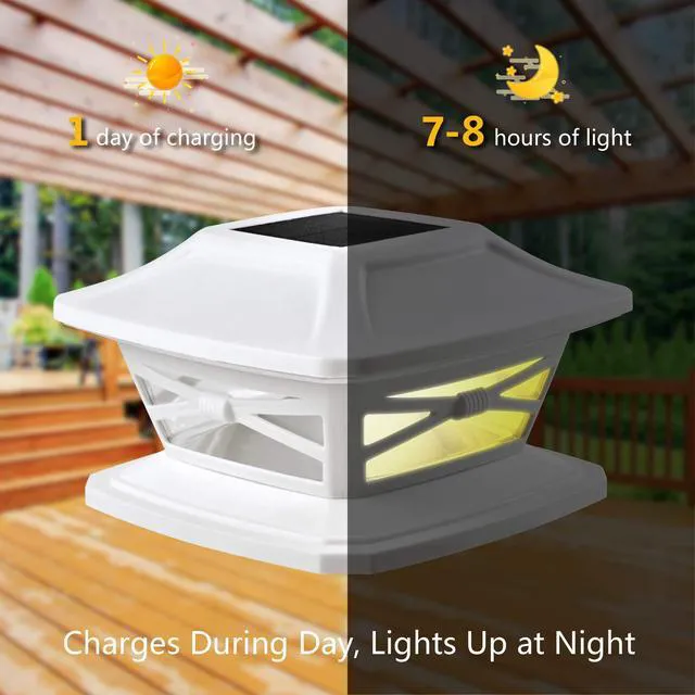Alt view image 5 of 6 - Flexfit Solar Outdoor Post Cap Lights - Includes Bases for 4x4 5x5 6x6 Wooden Posts - Bright LED Light - Pearl White (8 Pack)