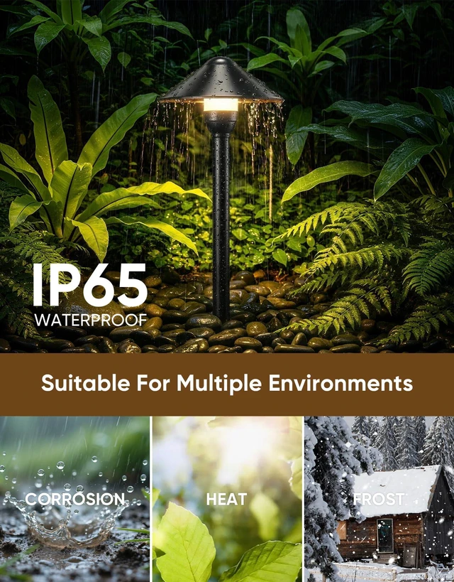 Alt view image 4 of 7 - Low Voltage Pathway Lights with G4 3W 3000K Bulbs 6-Pack, Black Aluminum Replaceable Bulbs, ETL Listed Wire, IP65 Waterproof, 12V Landscape Lights with Connectors for Yard Garden Walkway, Round Head