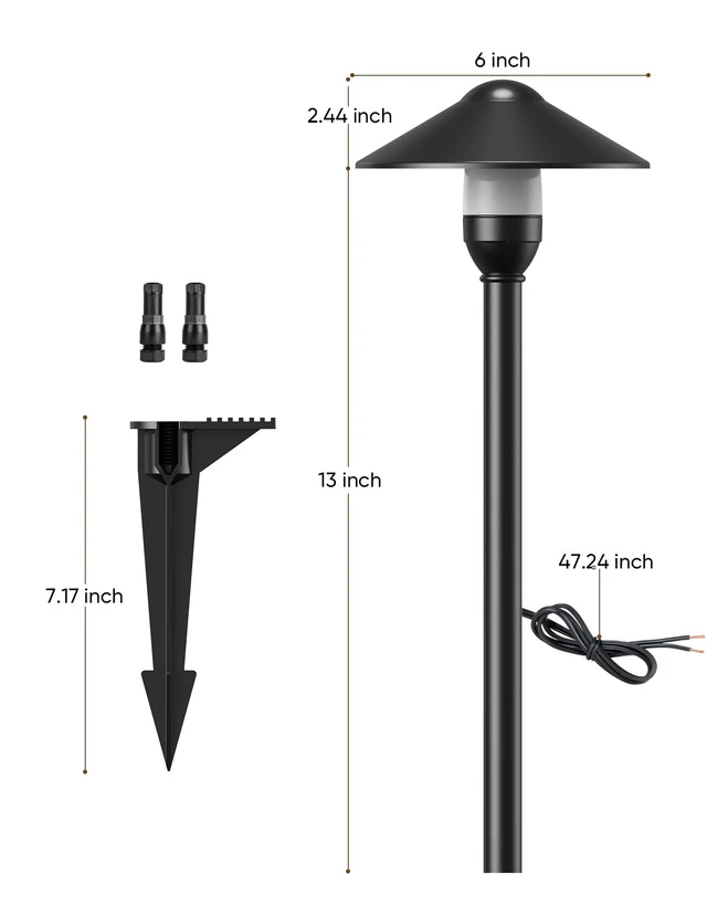 Alt view image 7 of 7 - Low Voltage Pathway Lights with G4 3W 3000K Bulbs 6-Pack, Black Aluminum Replaceable Bulbs, ETL Listed Wire, IP65 Waterproof, 12V Landscape Lights with Connectors for Yard Garden Walkway, Round Head