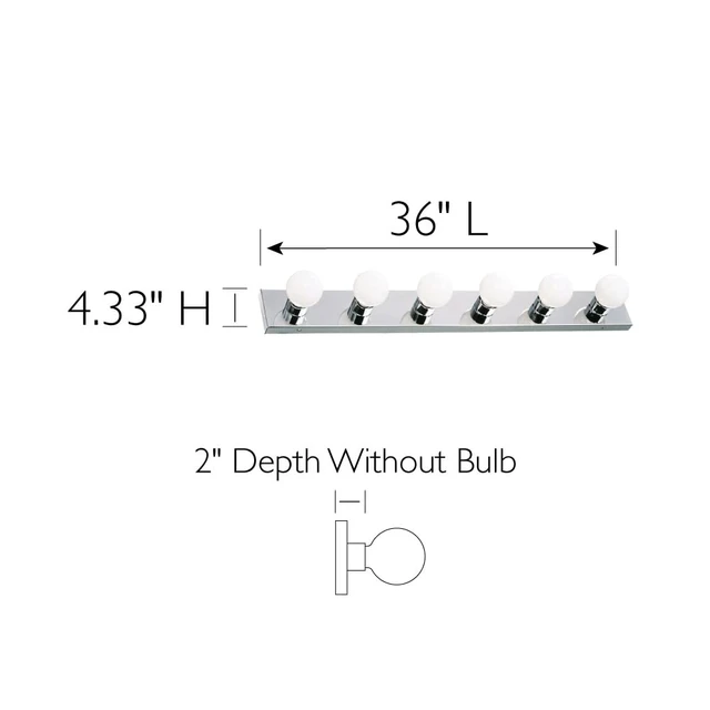 Alt view image 2 of 7 - Vanity Lights, 6 Linear Lights, Dimmable, Horizontal or Vertical Use, Uses (6) 60W Bulbs, For Bathroom/Makeup Vanity, Polished Chrome, 36.0 in. L x 4.33 in. H x 2.0 in. D, 500942