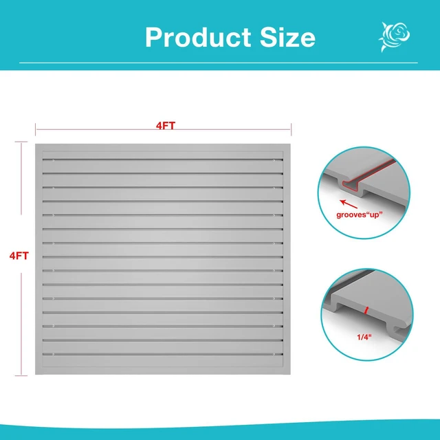 Alt view image 3 of 7 - Slatwall Panel Wall Storage Systems, 4 x 4ft Slat Wall Paneling Garage Wall Organizer, Heavy Duty Wall Mounted PVC Wall Rack (Gray)