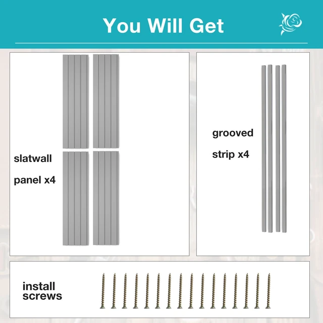 Alt view image 4 of 7 - Slatwall Panel Wall Storage Systems, 4 x 4ft Slat Wall Paneling Garage Wall Organizer, Heavy Duty Wall Mounted PVC Wall Rack (Gray)