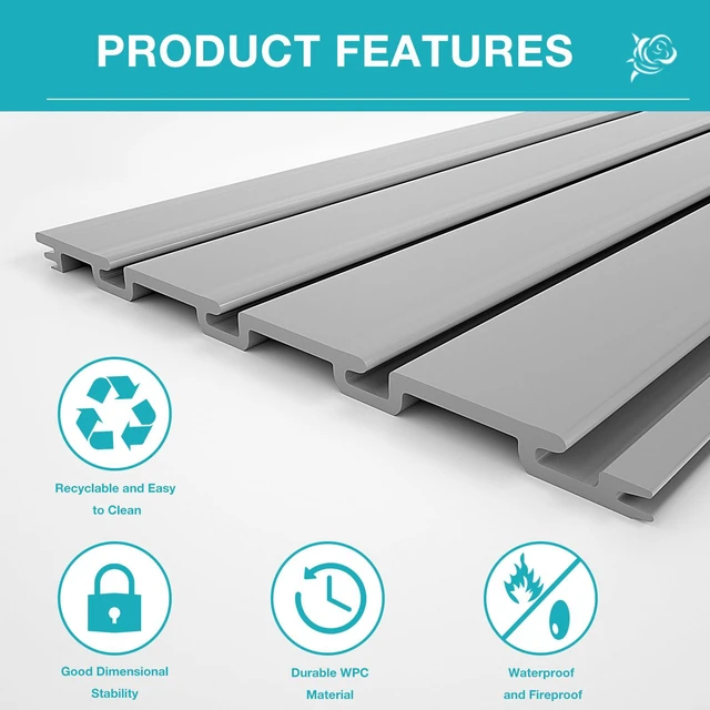 Alt view image 5 of 7 - Slatwall Panel Wall Storage Systems, 4 x 4ft Slat Wall Paneling Garage Wall Organizer, Heavy Duty Wall Mounted PVC Wall Rack (Gray)