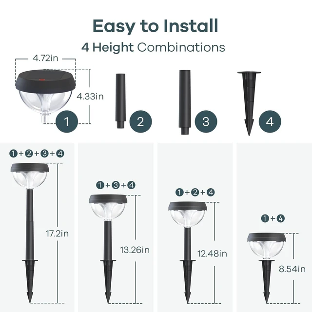 Alt view image 5 of 7 - Solar Pathway Lights 8 Pack, Solar Lights Outdoor Warm White Adjustable Solar Powered Lights Waterproof for Walkway Yard Garden Driveway Backyard