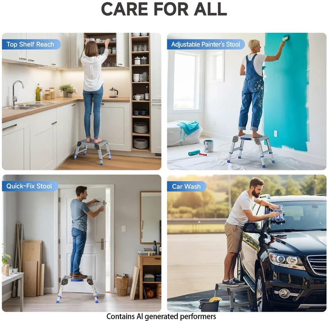 Alt view image 7 of 7 - Folding Step Stool for Adults, Portable Aluminum Work Platform 440lb 12"-15.7" Adjustable Height, 12" x 16.5" Wide Platform for Garage, Painting, Reach High Shelves, Gardening, Car Wash