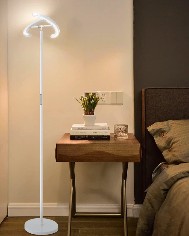 Alt view image 5 of 7 - White Floor Lamp, Modern Stepless Dimmable Standing Lamp 3000-6000K, 20W LED Rotatable Reading Tall Lamp, Touch & Remote Control Uplighter Floor Lamps for Living Room Bedroom Office