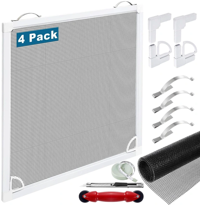 Main image of 4 Packs Window Screen Frame Kit 5/16 in x 1/8 in x 48 Inch Window Screen Replacement Kit not Installed Includes Full Set of Tools Suitable for WindowsFramed Mesh Replacement Window Screens