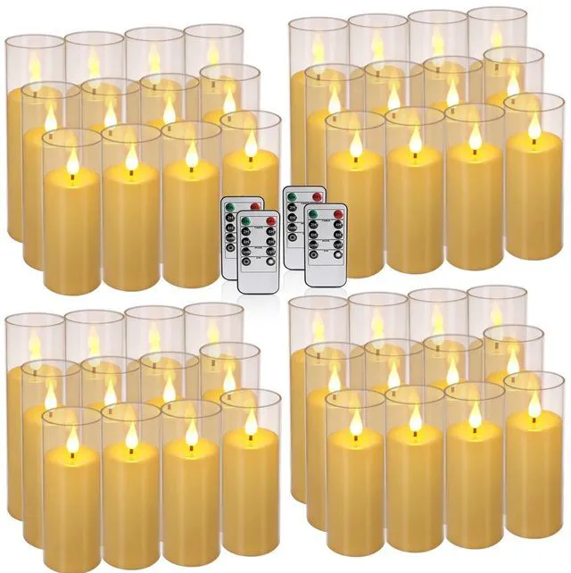 Main image of Flickering Flameless Candles Battery Operated with Remote and 2/4/6/8 H Timer Plexiglass LED Pillar Candles with Realistic Moving Wick for Home Decor Pack of 48 (D2.2 xH 5" 6" 7") (Ivory)