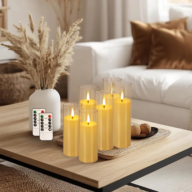 Alt view image 3 of 7 - Flickering Flameless Candles Battery Operated with Remote and 2/4/6/8 H Timer Plexiglass LED Pillar Candles with Realistic Moving Wick for Home Decor Pack of 48 (D2.2 xH 5" 6" 7") (Ivory)