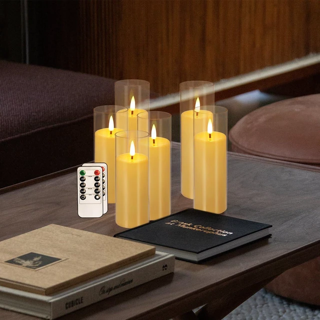 Alt view image 4 of 7 - Flickering Flameless Candles Battery Operated with Remote and 2/4/6/8 H Timer Plexiglass LED Pillar Candles with Realistic Moving Wick for Home Decor Pack of 48 (D2.2 xH 5" 6" 7") (Ivory)