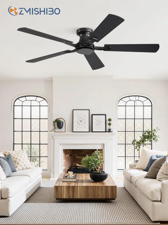 Alt view image 7 of 7 - 52 Inch Ceiling Fan No Light, Flush Mount Low Profile, Black Modern Without Light, Remote Control, Reversible DC Motor, Quiet Powerful Airflow for Indoor&Outdoor, Bedroom, Living Room