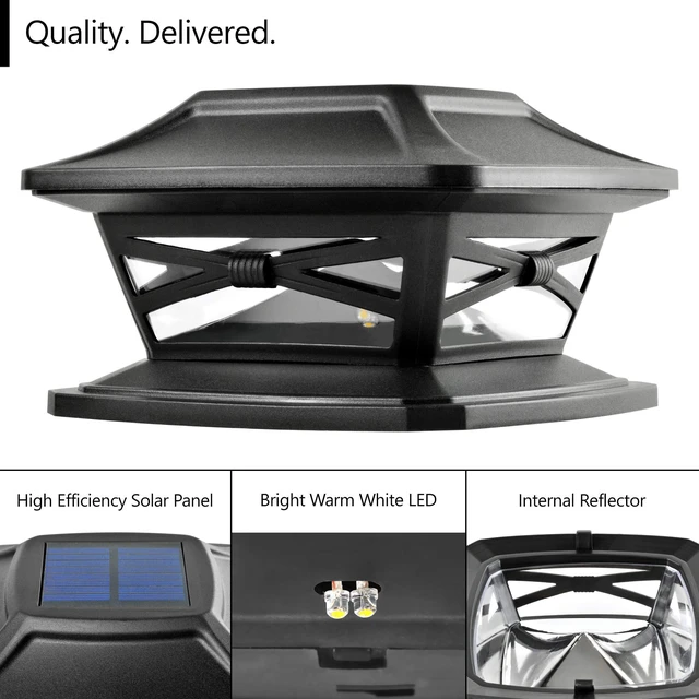 Alt view image 2 of 6 - Flexfit Solar Outdoor Post Cap Lights - Includes Bases for 4x4 5x5 6x6 Wooden Posts - Bright LED Light - Slate Black (8 Pack)