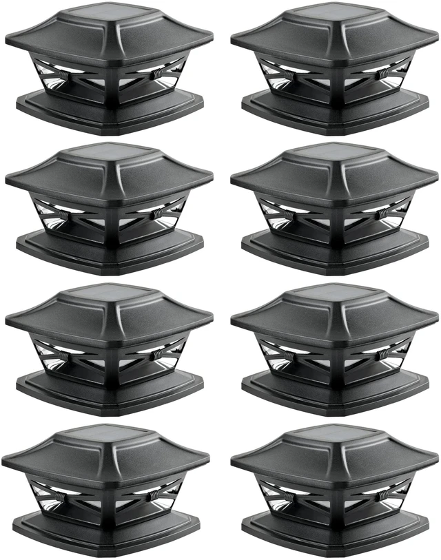 Main image of Flexfit Solar Outdoor Post Cap Lights - Includes Bases for 4x4 5x5 6x6 Wooden Posts - Bright LED Light - Slate Black (8 Pack)