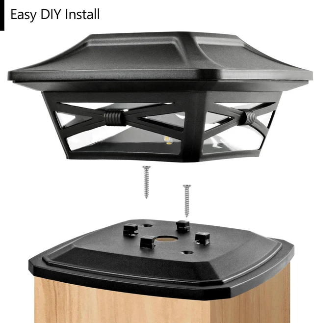 Alt view image 3 of 6 - Flexfit Solar Outdoor Post Cap Lights - Includes Bases for 4x4 5x5 6x6 Wooden Posts - Bright LED Light - Slate Black (8 Pack)
