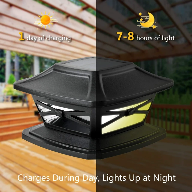 Alt view image 5 of 6 - Flexfit Solar Outdoor Post Cap Lights - Includes Bases for 4x4 5x5 6x6 Wooden Posts - Bright LED Light - Slate Black (8 Pack)