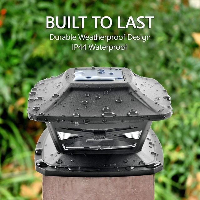 Alt view image 6 of 6 - Flexfit Solar Outdoor Post Cap Lights - Includes Bases for 4x4 5x5 6x6 Wooden Posts - Bright LED Light - Slate Black (8 Pack)