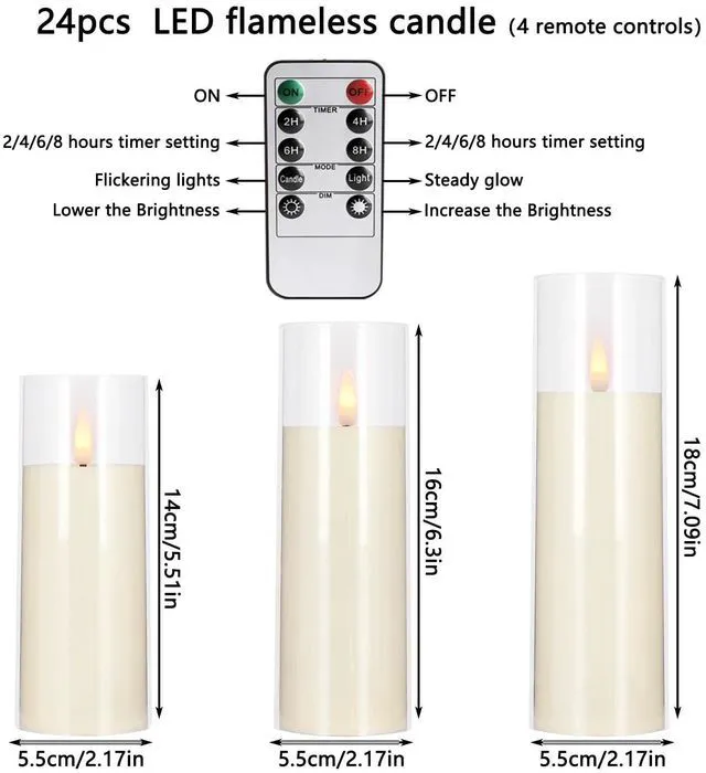 Alt view image 6 of 7 - Flickering Flameless Candles Battery Operated with Remote and 2/4/6/8 H Timer Plexiglass LED Pillar Candles with Realistic Moving Wick for Home Decor Pack of 48 (D2.2 xH 5" 6" 7") (Ivory)