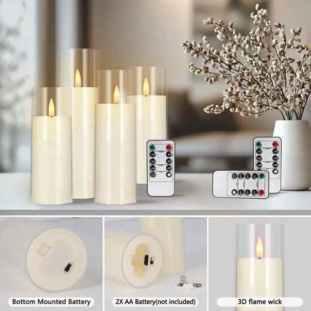 Alt view image 7 of 7 - Flickering Flameless Candles Battery Operated with Remote and 2/4/6/8 H Timer Plexiglass LED Pillar Candles with Realistic Moving Wick for Home Decor Pack of 48 (D2.2 xH 5" 6" 7") (Ivory)