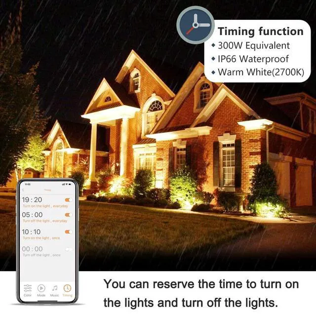 Alt view image 3 of 7 - Led Flood Light 30W, 300W Equivalent 3000 LM Outdoor Color Changing Lights 2700K & 16 Million Colors&Timing& Music Sync, Bluetooth RGBW Smart FloodlightsLed Stage LandscapeIP66 US 3-Plug (6 Pack)