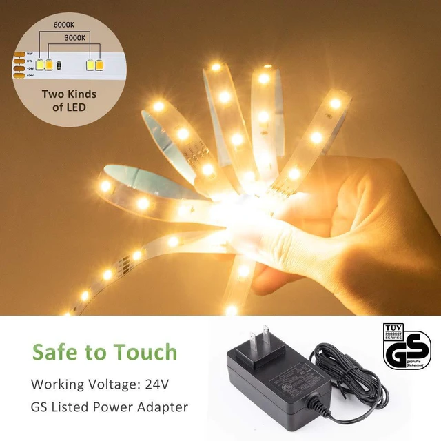 Alt view image 5 of 7 - 79ft(2rolls) Tunable White LED Strip Light Dimmable 3000K-6500K RF Remote Daylight Warm White Flexible Tape Ribbon for Cabinet Stage Bedroom Party Kitchen Stair Living Room Ceiling Bar