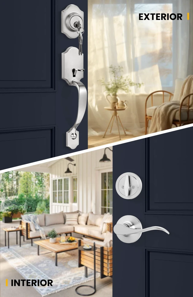 Alt view image 2 of 7 - Front Door Handle and Deadbolt Set, Brushed Nickel Front Door Lock Set with Reversible Handle Lever, Classic Front Door Hardware, Single Cylinder Front Door Entry Lock