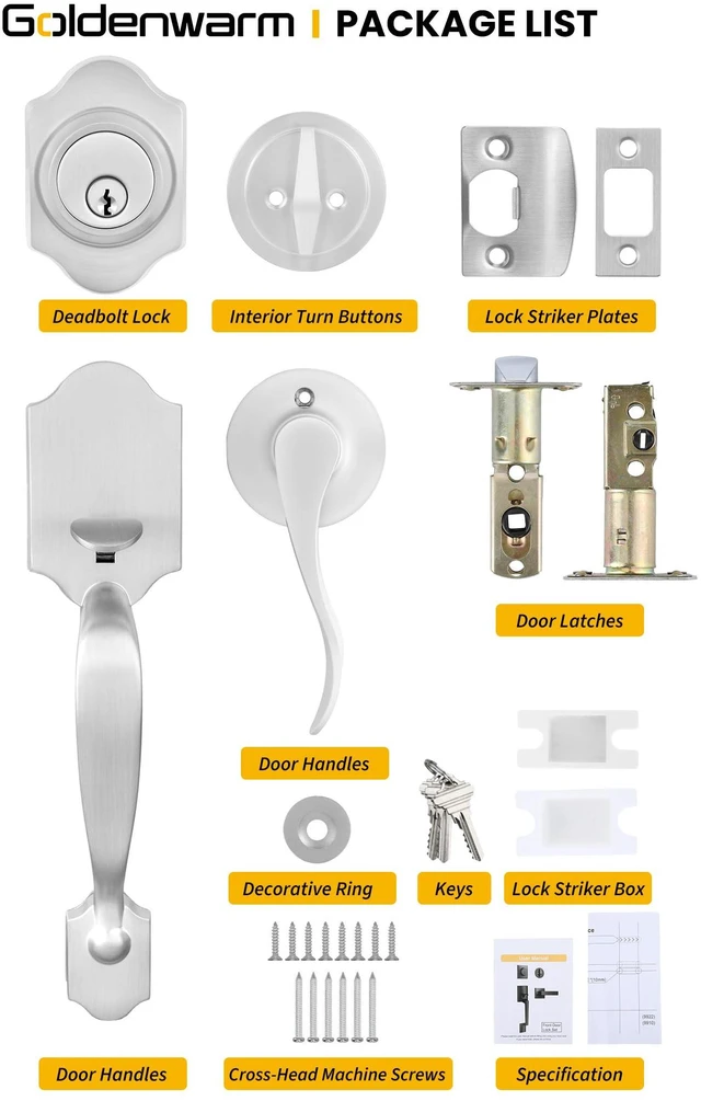 Alt view image 6 of 7 - Front Door Handle and Deadbolt Set, Brushed Nickel Front Door Lock Set with Reversible Handle Lever, Classic Front Door Hardware, Single Cylinder Front Door Entry Lock