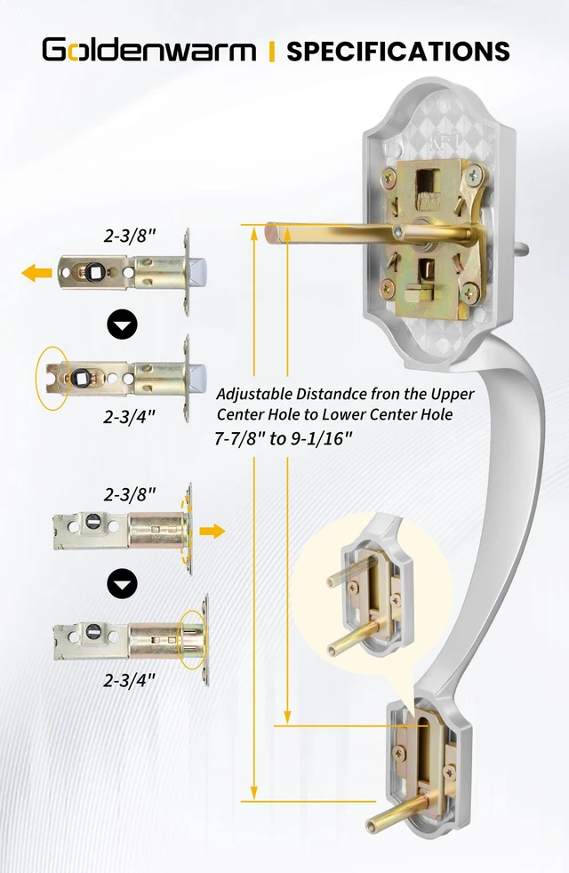Alt view image 4 of 7 - Front Door Handle and Deadbolt Set, Brushed Nickel Front Door Lock Set with Reversible Handle Lever, Classic Front Door Hardware, Single Cylinder Front Door Entry Lock