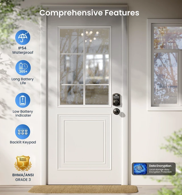 Alt view image 5 of 7 - KS02C Fingerprint Deadbolt Door Lock with Knob Set, Oil Rubbed Bronze Auto Lock, Electronic Backlit Keypad, BHMA/ANSI Grade 3, Anti-Peep Code, Low Battery Alert, Keyless Entry for Front Door