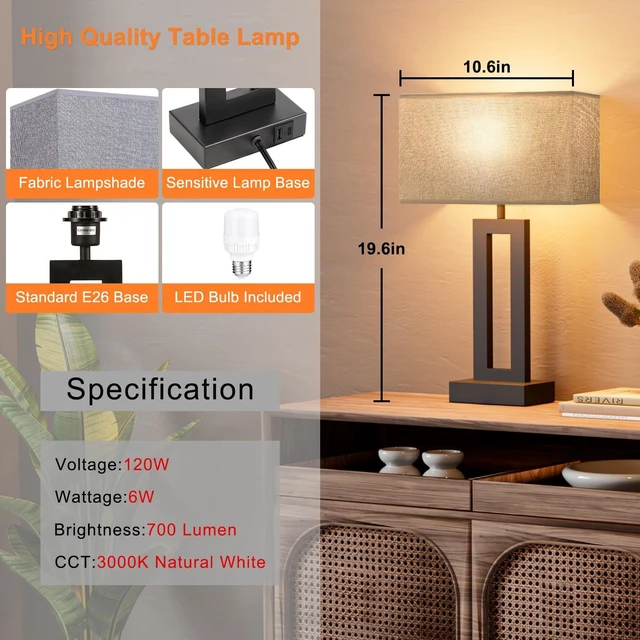 Alt view image 6 of 7 - Nightstand Table Lamps for Bedrooms Set of 2 - Touch Bedside Lamp with USB C+A, 3 Way Dimmable Living Room End Tables 2, Modern Night Stand Bed Side Guest Room(Grey) B. Grey