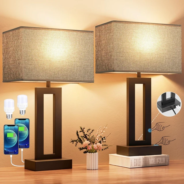 Main image of Nightstand Table Lamps for Bedrooms Set of 2 - Touch Bedside Lamp with USB C+A, 3 Way Dimmable Living Room End Tables 2, Modern Night Stand Bed Side Guest Room(Grey) B. Grey