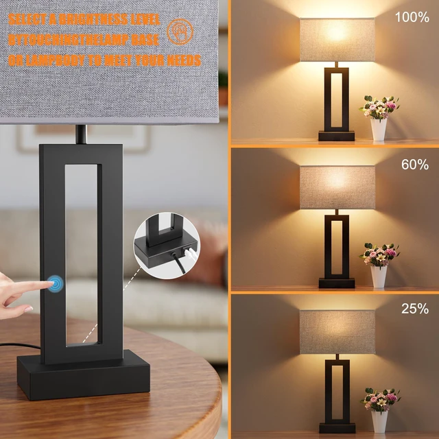 Alt view image 2 of 7 - Nightstand Table Lamps for Bedrooms Set of 2 - Touch Bedside Lamp with USB C+A, 3 Way Dimmable Living Room End Tables 2, Modern Night Stand Bed Side Guest Room(Grey) B. Grey