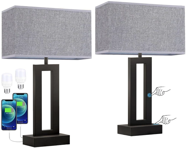 Alt view image 7 of 7 - Nightstand Table Lamps for Bedrooms Set of 2 - Touch Bedside Lamp with USB C+A, 3 Way Dimmable Living Room End Tables 2, Modern Night Stand Bed Side Guest Room(Grey) B. Grey