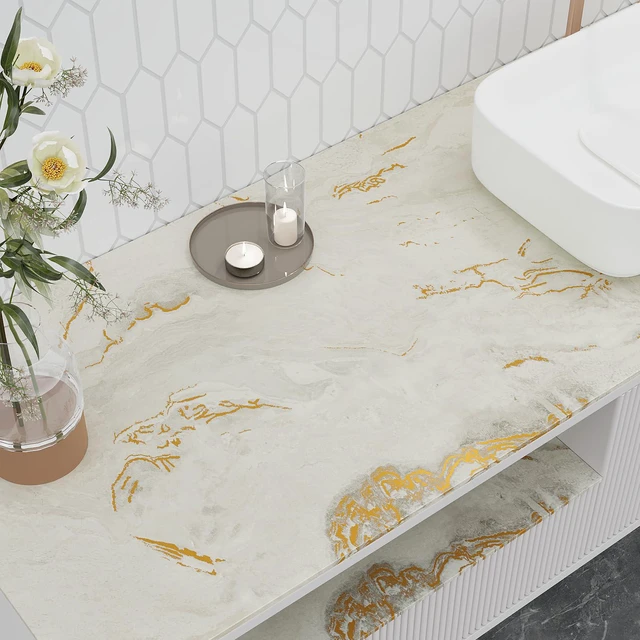 Alt view image 4 of 7 - Luxurious Matte Marble Countertop Contact Paper Waterproof Counter Top Peel and Stick Beige Gold Marble Contact Paper for Countertops 24''x354'' Self Adhesive Countertop Wallpaper for Kitchen