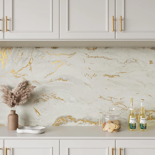 Alt view image 6 of 7 - Luxurious Matte Marble Countertop Contact Paper Waterproof Counter Top Peel and Stick Beige Gold Marble Contact Paper for Countertops 24''x354'' Self Adhesive Countertop Wallpaper for Kitchen