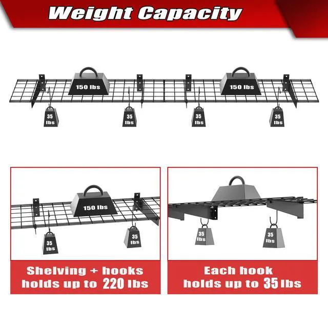 Alt view image 4 of 7 - 2-Pack Wall Mount Shelves, 45x15 in Wall Mounted Storage Shelves Heavy Duty, for Garage, Wall Floating Shelf, Holds up to 220 lbs, Black