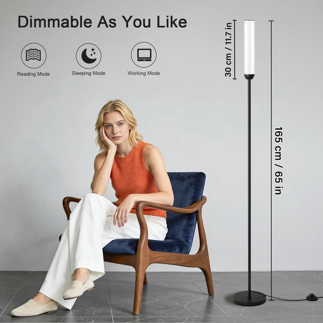 Alt view image 2 of 5 - LED Floor Lamps with Remote Control Set of 2, Foot Switch, Black Stepless Adjustable 3000K-6500K Colors,30-100% Brightness,Memory functions,14.5W light power,Standing lamp,Bedrooms,Set of 2