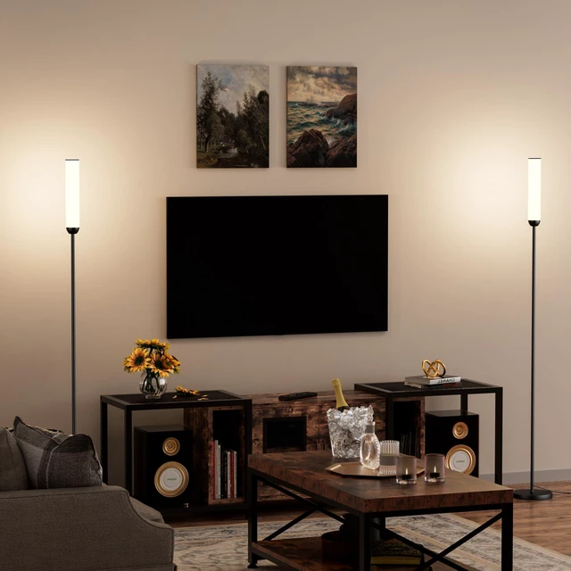 Alt view image 4 of 5 - LED Floor Lamps with Remote Control Set of 2, Foot Switch, Black Stepless Adjustable 3000K-6500K Colors,30-100% Brightness,Memory functions,14.5W light power,Standing lamp,Bedrooms,Set of 2