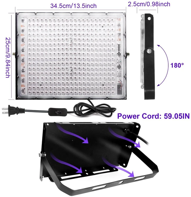 Alt view image 3 of 7 - 2 Pack 300W Black Lights, Blacklight Flood Light with Plug and Switch,for Glow Party, Black Light Party, Halloween, Body Paint, Neon Glow, Fluorescent Poster, Stage Lighting