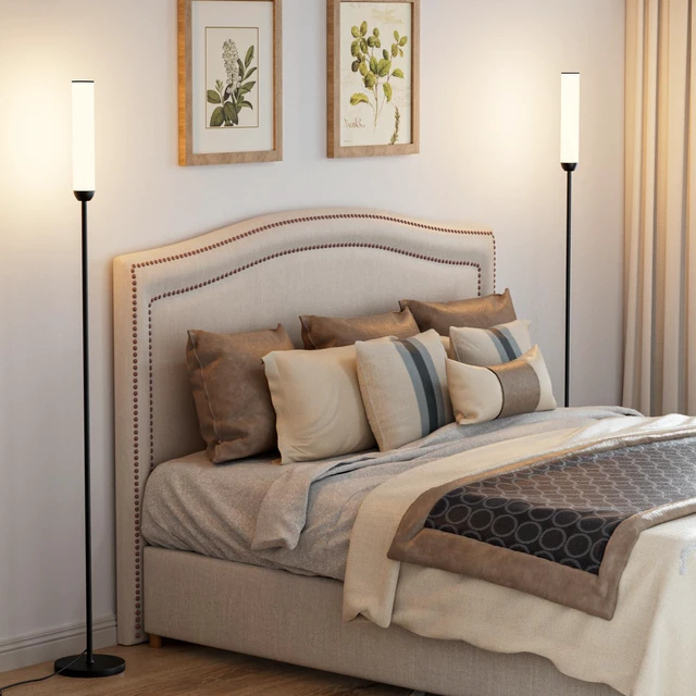 Alt view image 5 of 5 - LED Floor Lamps with Remote Control Set of 2, Foot Switch, Black Stepless Adjustable 3000K-6500K Colors,30-100% Brightness,Memory functions,14.5W light power,Standing lamp,Bedrooms,Set of 2