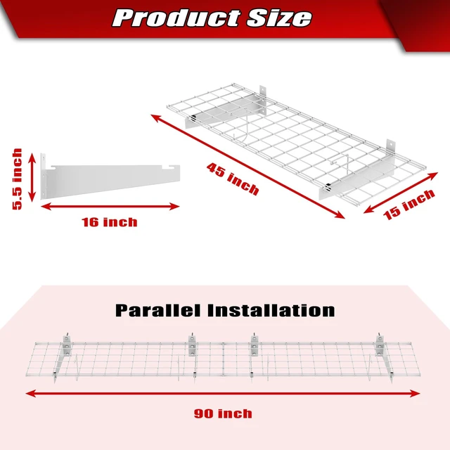 Alt view image 2 of 7 - 2-Pack Garage Wall Shelves, 45x15 in Wall Mounted Storage Shelf for Garage, Heavy Duty, Wall Floating Shelf, Holds up to 220 lbs, White
