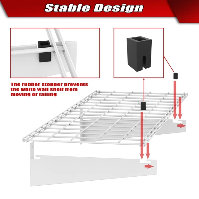 Alt view image 5 of 7 - 2-Pack Garage Wall Shelves, 45x15 in Wall Mounted Storage Shelf for Garage, Heavy Duty, Wall Floating Shelf, Holds up to 220 lbs, White