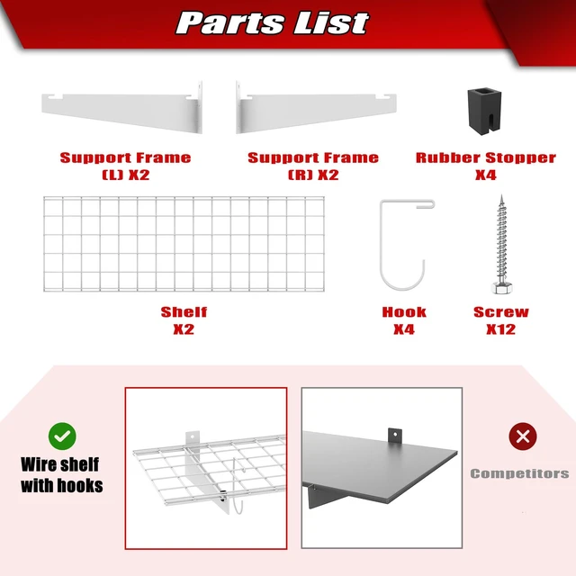 Alt view image 7 of 7 - 2-Pack Garage Wall Shelves, 45x15 in Wall Mounted Storage Shelf for Garage, Heavy Duty, Wall Floating Shelf, Holds up to 220 lbs, White